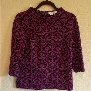 Boden Pink and Navy Floral Blouse
